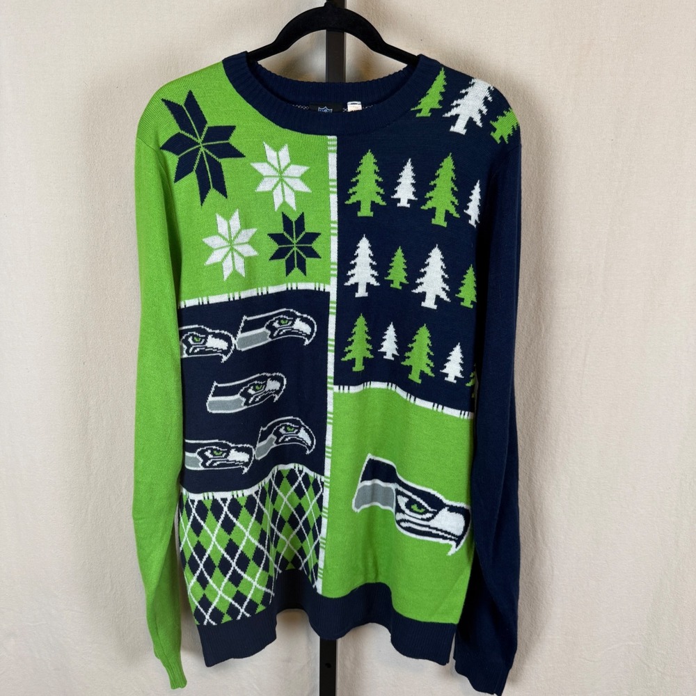 NFL Seattle Seahawks Ugly Christmas Sweater Forever Collectibles Mens XL Blue